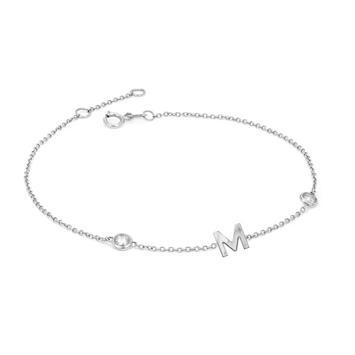 Solid Gold Initial Bracelet with Diamond Orbit