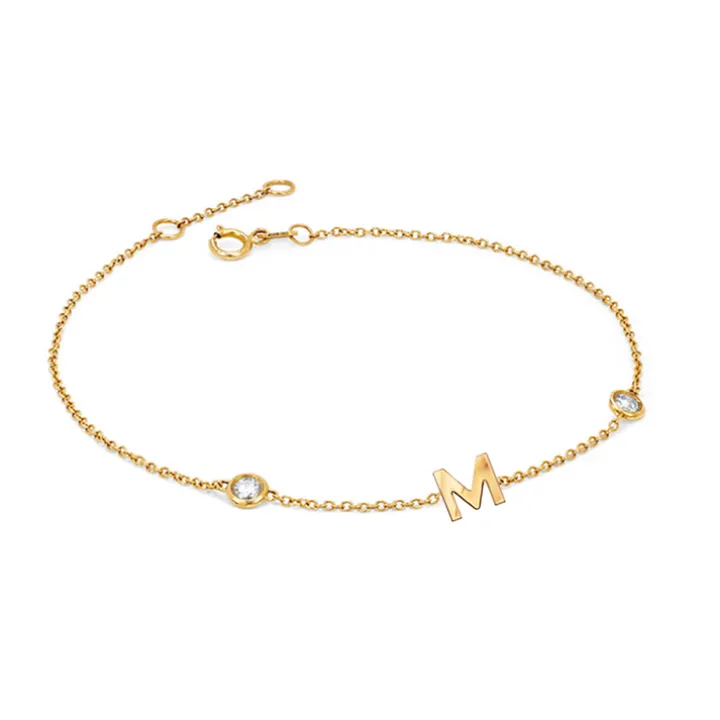 Solid Gold Initial Bracelet with Diamond Orbit