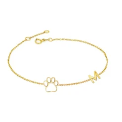 Solid Gold Initial Paw Print Bracelet