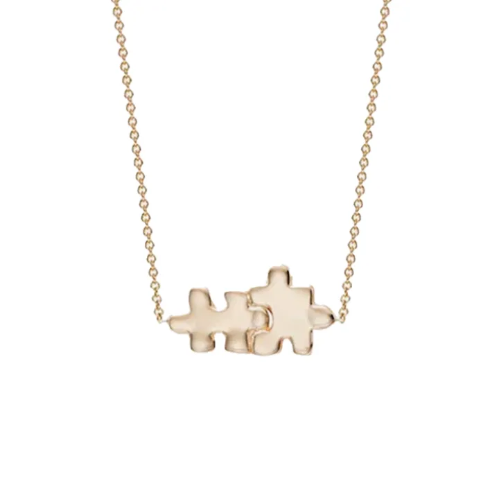 Solid Gold Jigsaw Puzzle Necklace