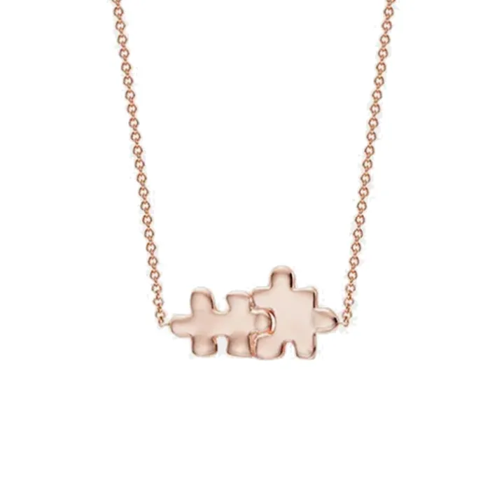 Solid Gold Jigsaw Puzzle Necklace