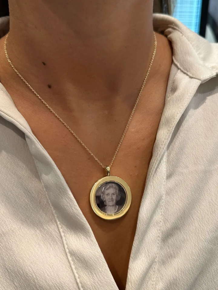 Solid Gold Memorial Photo Necklace