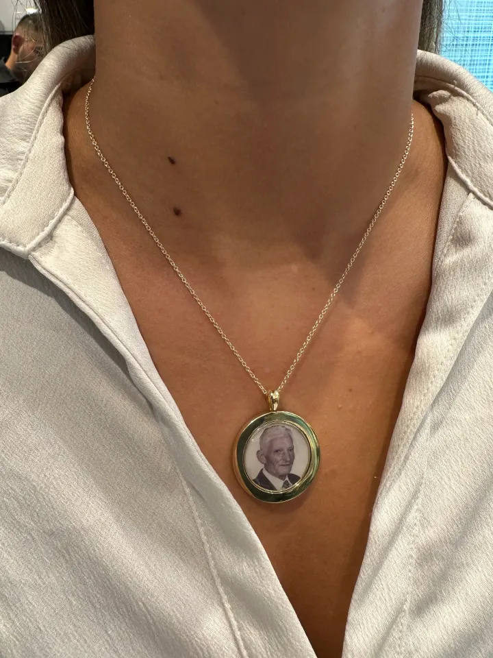 Solid Gold Memorial Photo Necklace