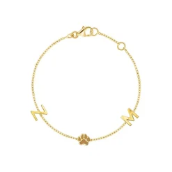 Solid Gold Multi-Initial Paw Print Bracelet