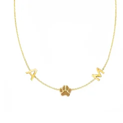 Solid Gold Multi-Initial Paw Print Necklace