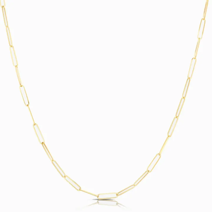 Solid Gold Paper Clip Chain Link Necklace