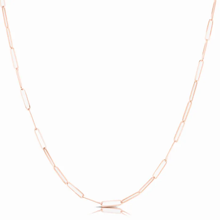 Solid Gold Paper Clip Chain Link Necklace