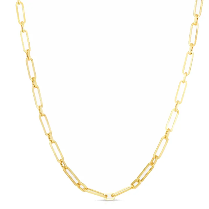 Solid Gold Paper Clip Chain Link Necklace
