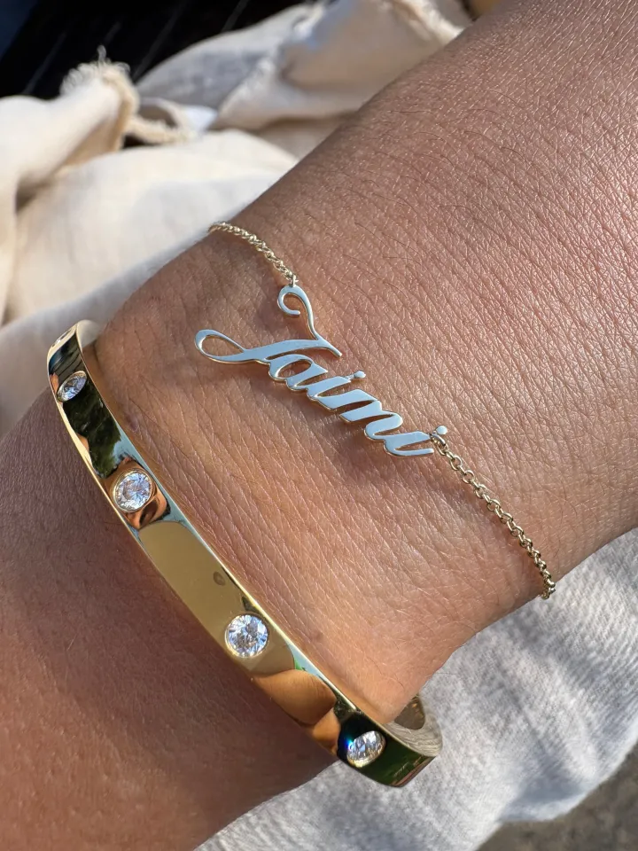 Solid Gold Script Name Bracelet