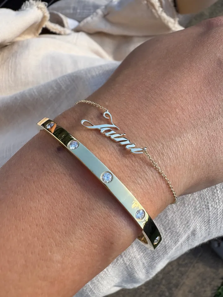 Solid Gold Script Name Bracelet