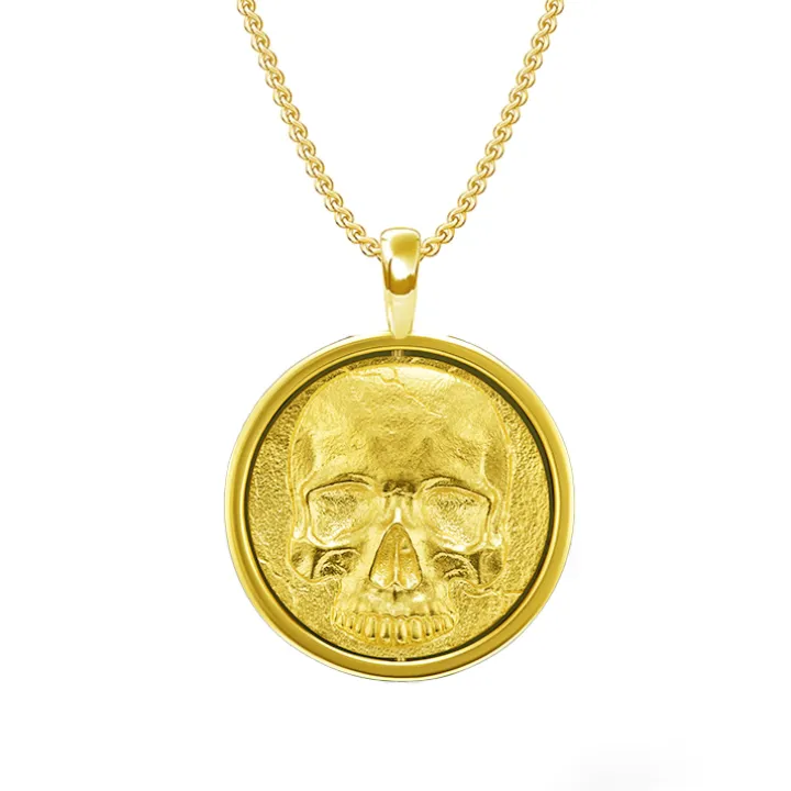 Solid Gold Skull Disk Pendant