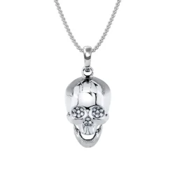 Solid Gold Skull Necklace With Diamond Eyes