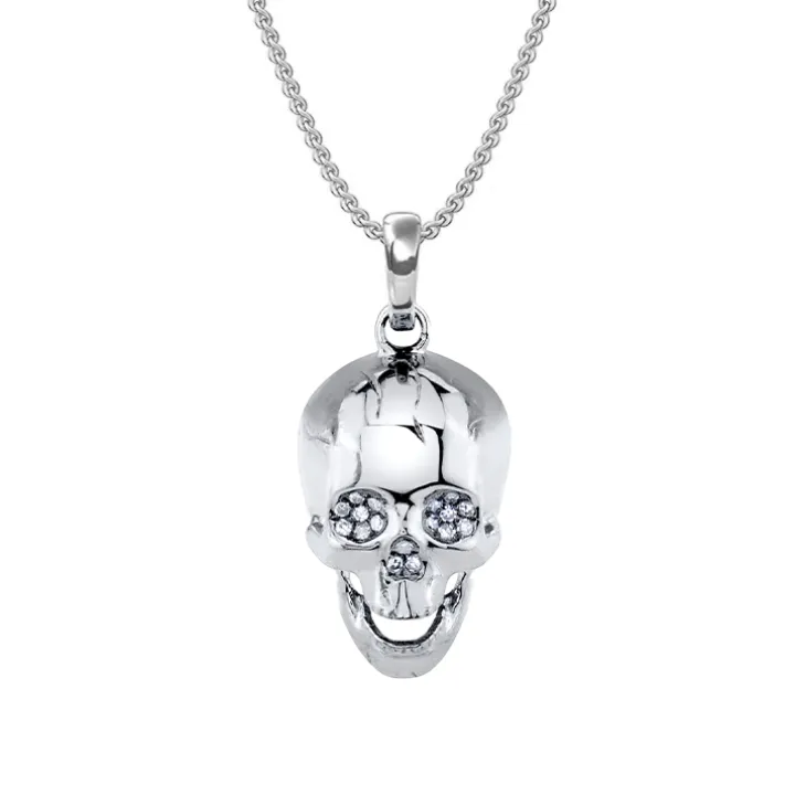 Solid Gold Skull Necklace With Diamond Eyes