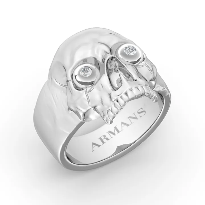 Solid Gold Skull Ring with Diamond Eyes