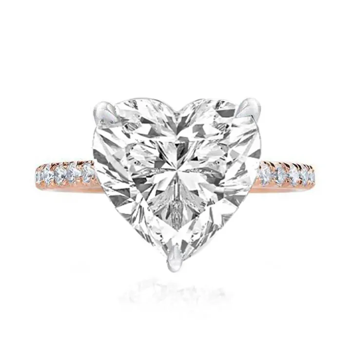 Solitaire Heart Engagement Ring with Diamond Band