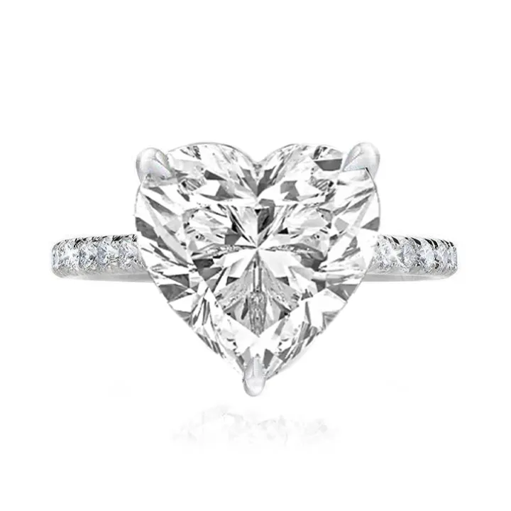 Solitaire Heart Engagement Ring with Diamond Band