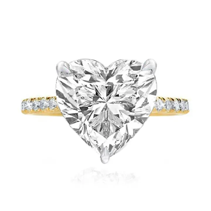 Solitaire Heart Engagement Ring with Diamond Band