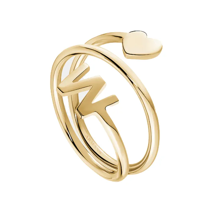 Spiral Initial Ring with Solid Gold Heart