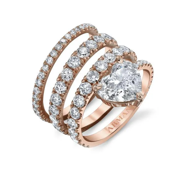 Stacked Spiral Heart Diamond Ring