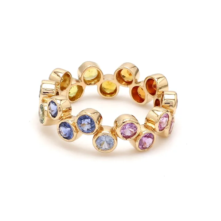 Staggered Rainbow Sapphire Zig Zag Ring