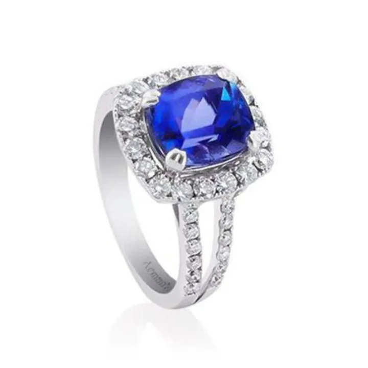 Tanzanite Halo Diamond Ring