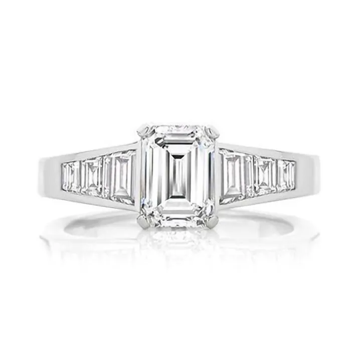 Tapering Emerald Engagement Ring