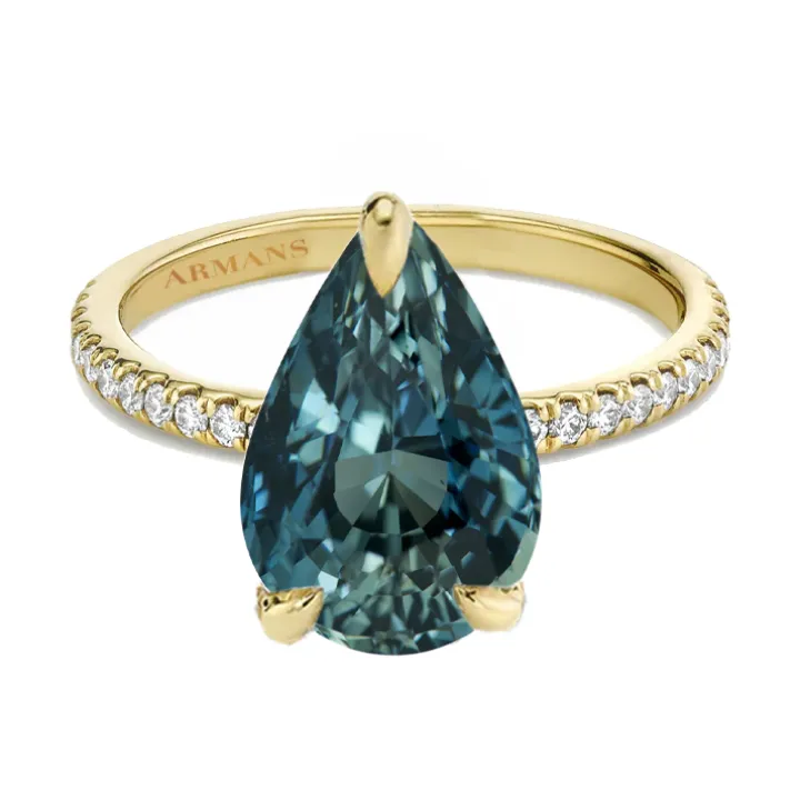 Teal Sapphire Pear with Diamond Band