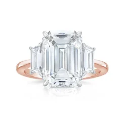 Three Stone Emerald Lab Grown Engagement Ring