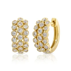 Triple Row Bezel Set Diamond Huggies
