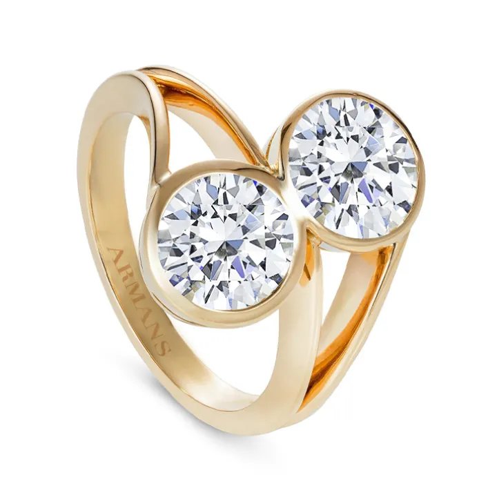 Two Stone Round Diamond Bezel Set Ring