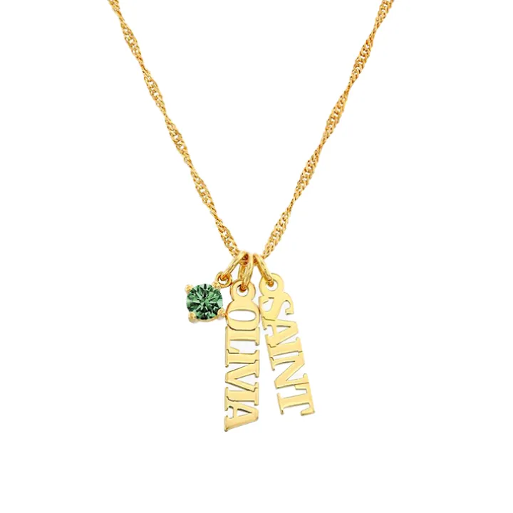 Vertical Name Necklace with Round Gemstone