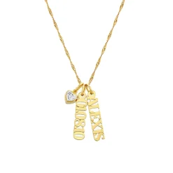 Vertical Name Necklace with Gemstone Heart