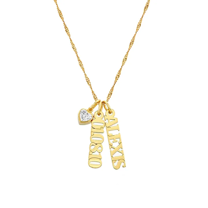 Vertical Name Necklace with Gemstone Heart