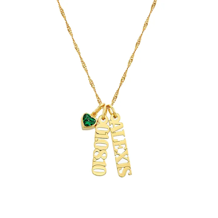 Vertical Name Necklace with Gemstone Heart