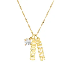 Vertical Name Necklace with Round Gemstone