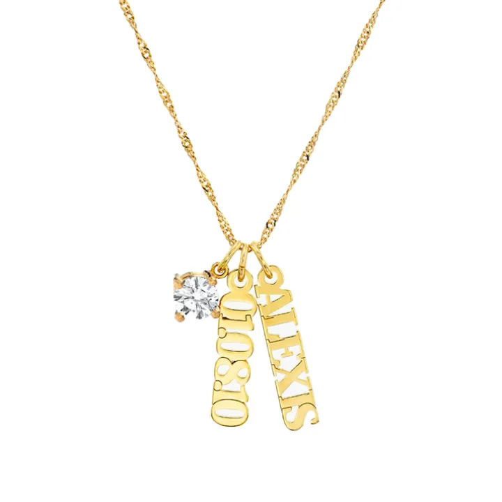 Vertical Name Necklace with Round Gemstone