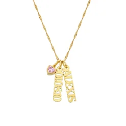 Vertical Name Necklace with Gemstone Heart