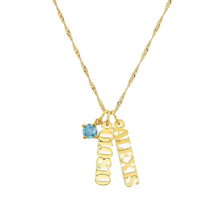 Vertical Name Necklace with Round Gemstone