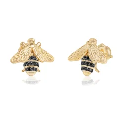 Yellow Honey Bee Black Diamond Stud Earrings